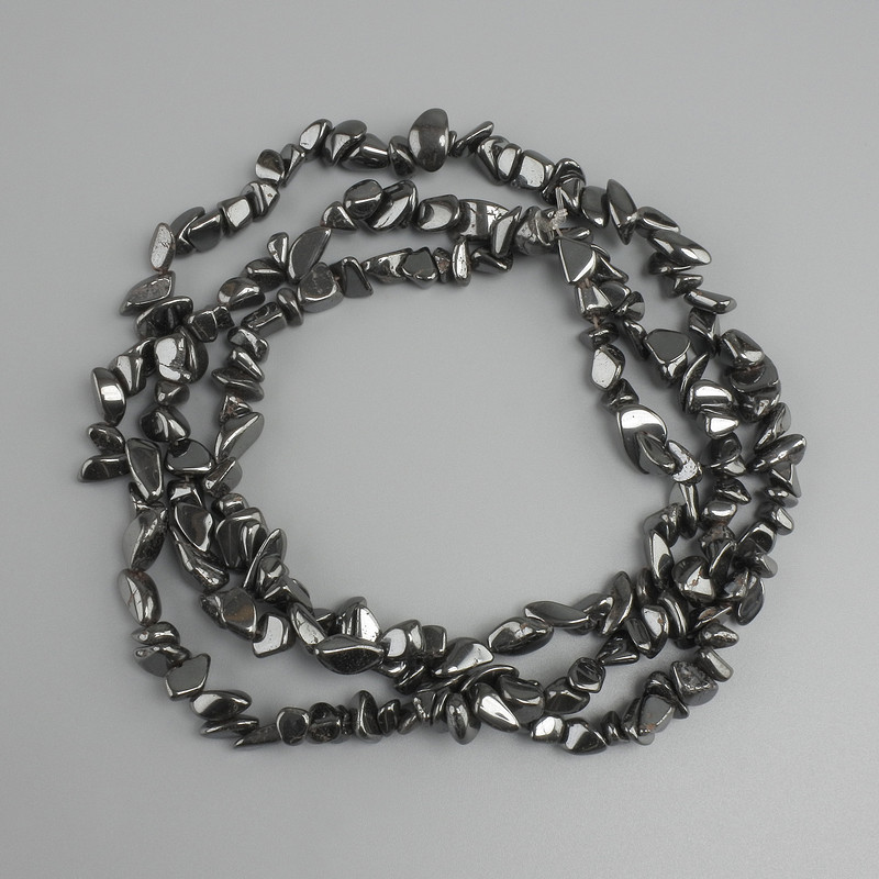 Hematite Beads Chip, diameter 3-8x6-7, 5mm+-, length 78mm+- on thread