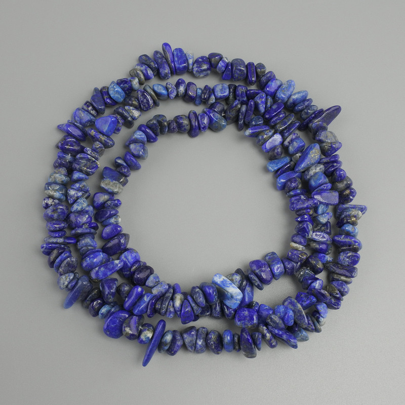 Lapis Lazuli Bead Chip, 7-12×1.5-4.5mm diameter, 76mm length on thread