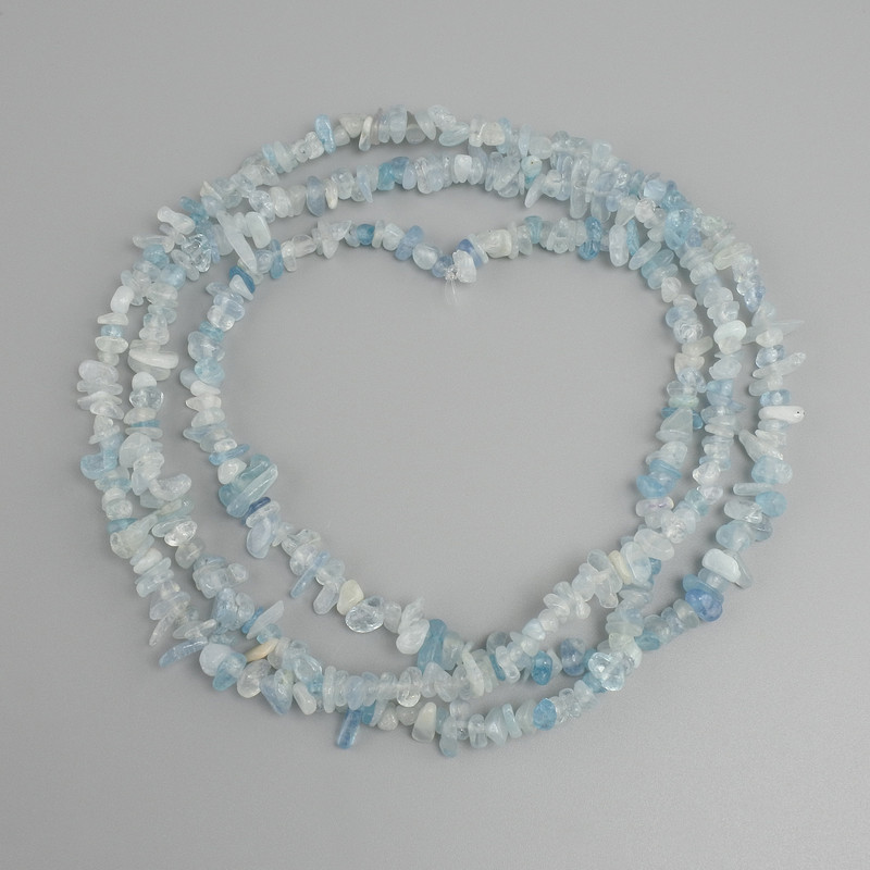 Aquamarine Beads - chips, diameter 4–11×1.5–3 mm, length 80 cm on thread