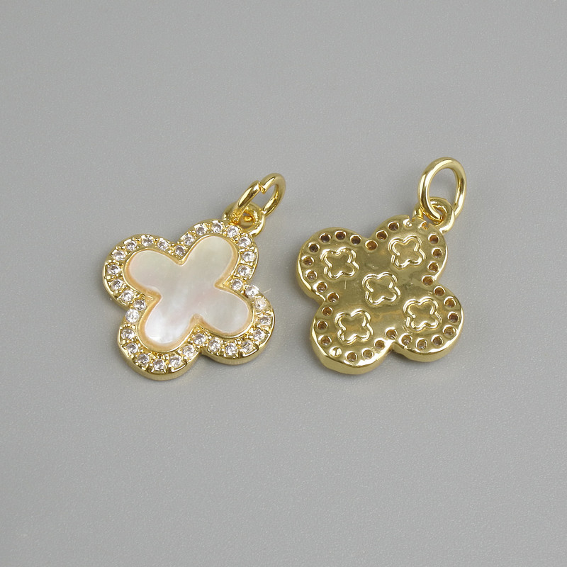 Price per 1 piece. Pendant Mother-of-Pearl in golden metal, diameter 16x14mm±, length 19mm±