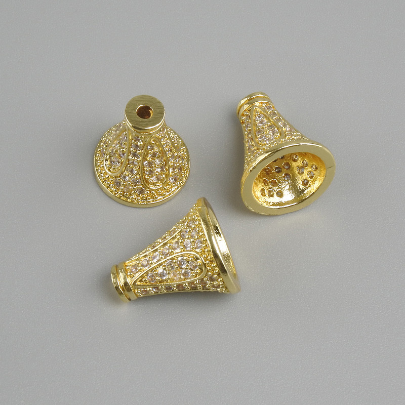 Price per 1pc. Findings end cap, diameter 11x10mm± opening, diameter 1.3mm±, gold-tone metal