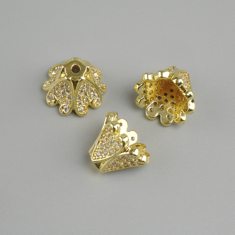 Price per 1 pc. End cap finding, diameter 12x8mm±, hole diameter about 1.3mm±, gold colour of metal