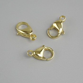 1-piece Locking Lobster Clasp, 12x6mm, metal colour: gold