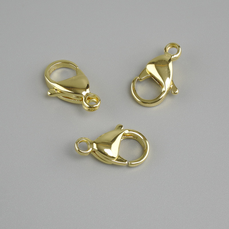 1-piece Locking Lobster Clasp, 12x6mm, metal colour: gold