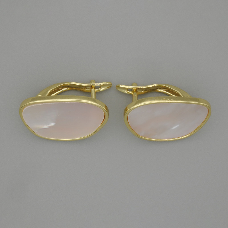Earring posts 'Mother of Pearl' gold-tone metal 18.5×2 mm pair