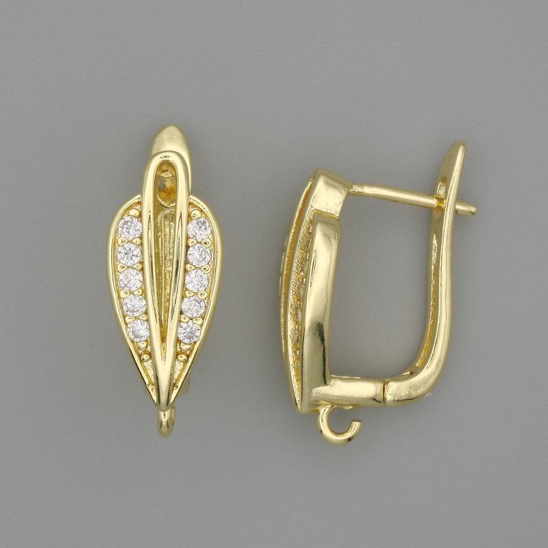 Earring posts in golden metal 18×7.5 mm, 5 mm ± pair