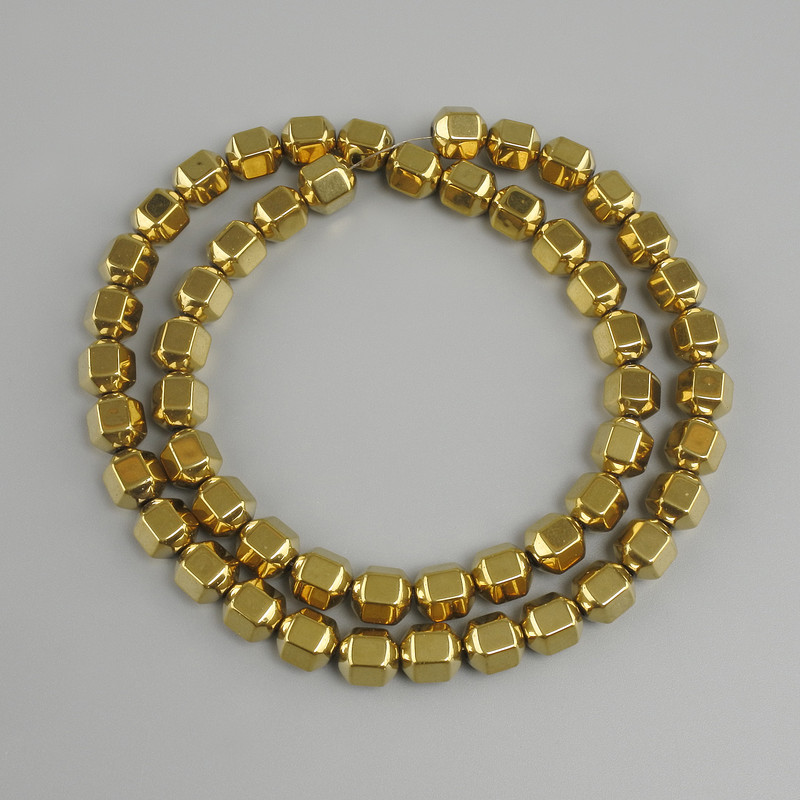 Hematite Beads Multifaceted 8x6 mm, 5 mm+- Gold Colour, 40 cm+ Length