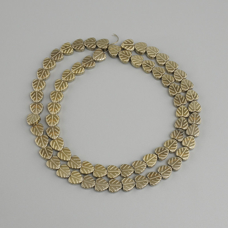 Hematite Beads Leaf Shape, Ø 6mm±, length 40cm±, colour light gold