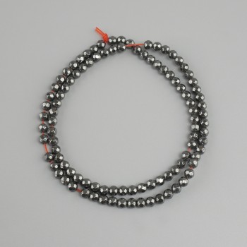Faceted Hematite Beads 4mm Round, 38cm on fishing line