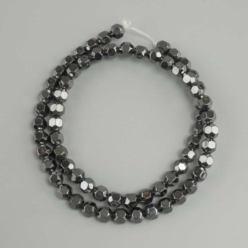 Hematite faceted round beads 6mm, 39cm on thread