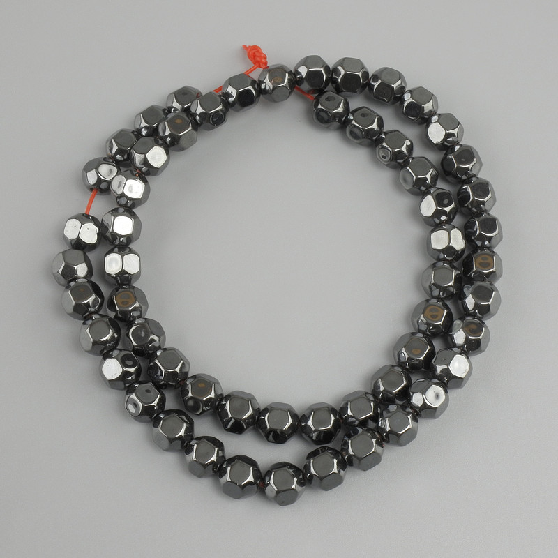 Hematite Beads faceted ball 10mm diameter, on thread 40cm+/-