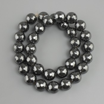 Faceted Hematite Beads 11.5 mm sphere, diameter 11.5mm, length 38cm on thread