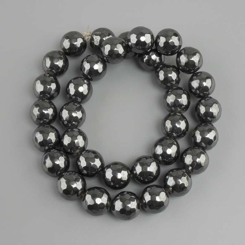 Faceted Hematite Beads 11.5 mm sphere, diameter 11.5mm, length 38cm on thread