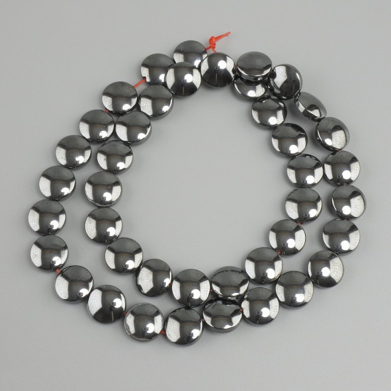 Hematite Beads Coin Shaped 10mm Diameter, 40cm+ Thread Length