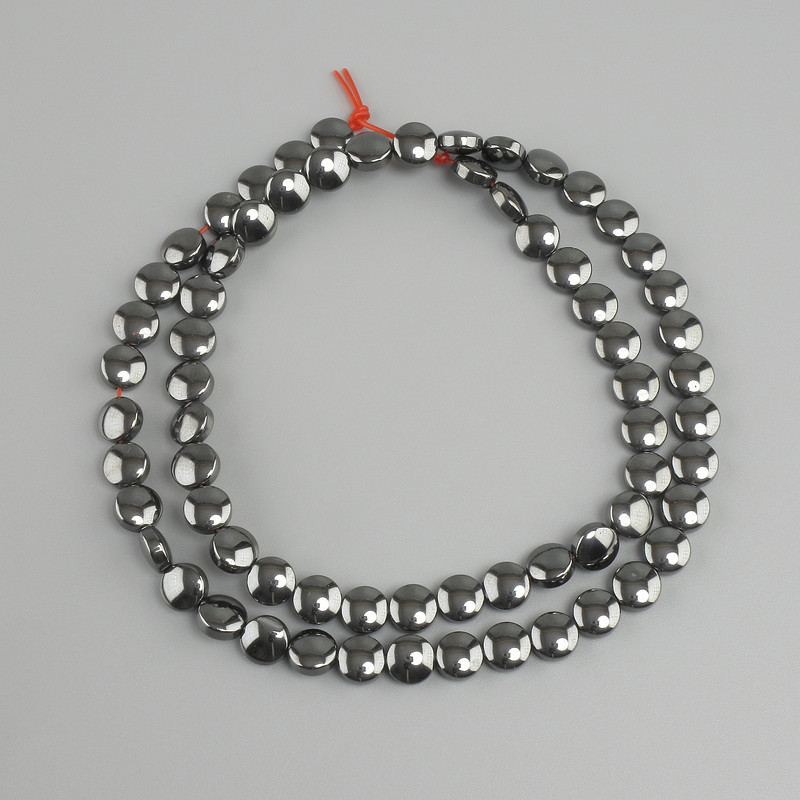 Hematite Beads Coin Shaped, 6mm diameter, 41cm length on a thread