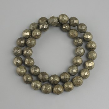 Pyrite Beads Faceted Round Bead, Ø 9.5mm ±, 38cm length