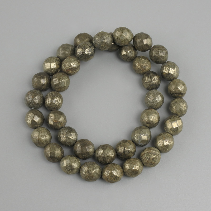 Pyrite Beads Faceted Round Bead, Ø 9.5mm ±, 38cm length