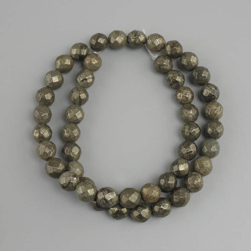 Pyrite Beads faceted round 8 mm diameter, length 38 cm +-