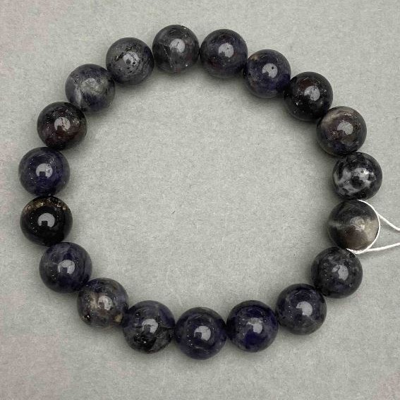 Iolite bracelet natural stone smooth bead, diameter 10mm±, length 18cm± stretch