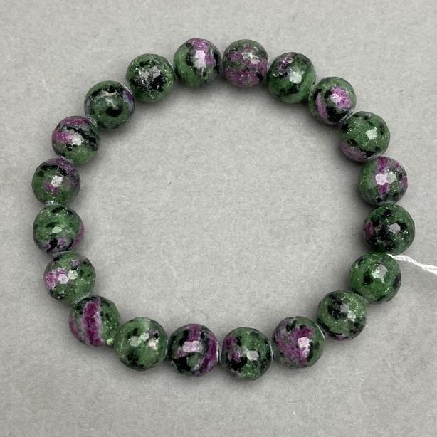 Bracelet Zoisite natural stone faceted ball, diameter 9.5mm ±, length 18cm ± stretch