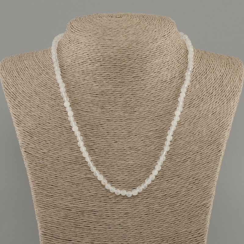 Necklace made of white quartz smooth beads, diameter 4.5mm±, length 45cm± with clasp