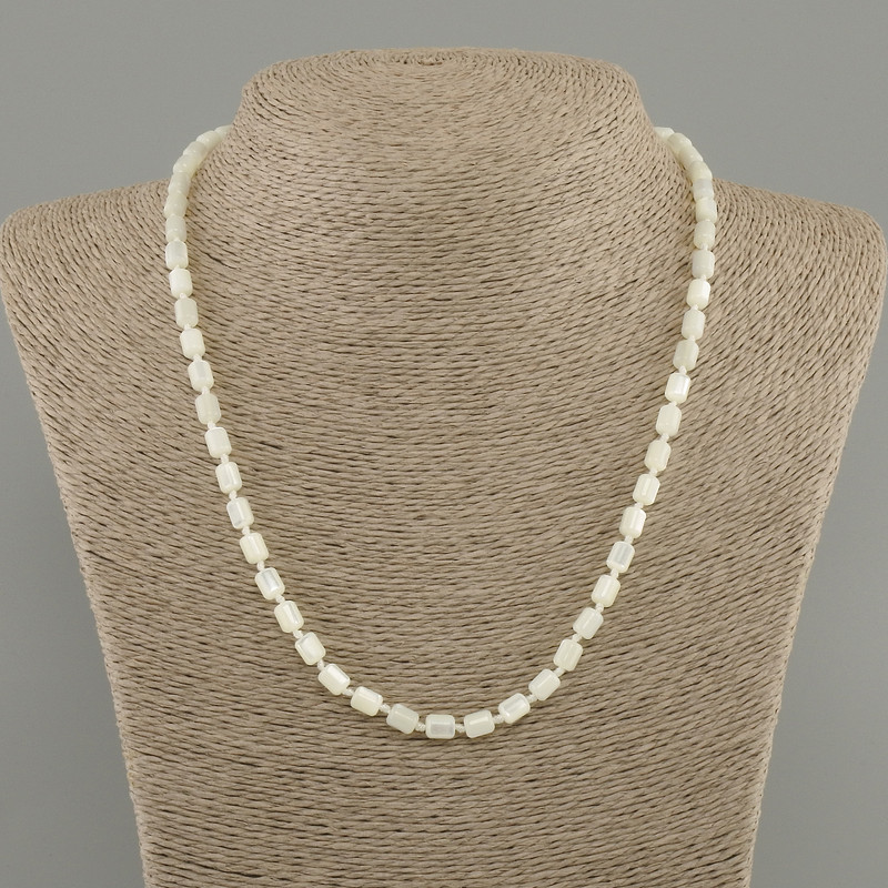 Mother-of-Ppearl Cylinder Beads Necklace, diameter 6×5mm±, length 50cm± with clasp
