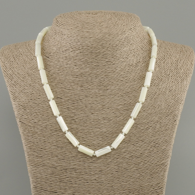 Mother-of-pearl Cylindrical Beads Necklace, diameter 15×6mm, length 45cm ± with clasp