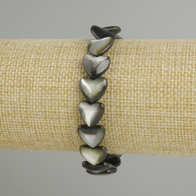 Bracelet Mother-of-Pearl Heart, diameter 12mm±, length 18cm± stretch