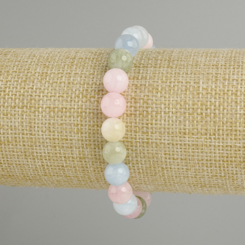 Morganite Bracelet smooth beads, diameter 8.5mm±, length 18cm± stretch