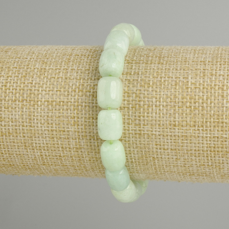 Jadeite Barrel Bead Bracelet, 11x9mm, +/- diameter, 18cm +/- stretch
