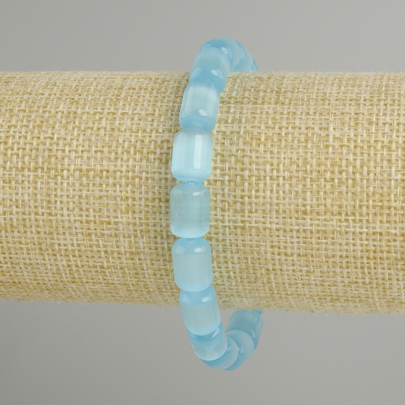 Bracelet Blue Cat's Eye Cylinder, diameter 11x8mm +-, length 18cm +-, stretch