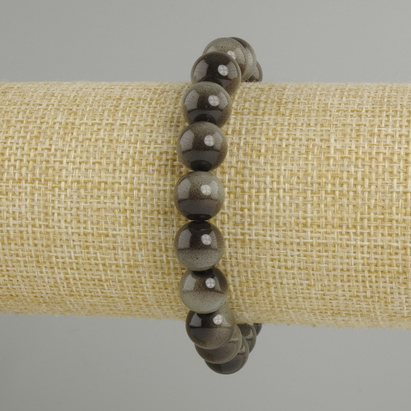 Bracelet of Gray Tiger's Eye, smooth beads, 10mm diameter ±, length 18cm ±, stretch
