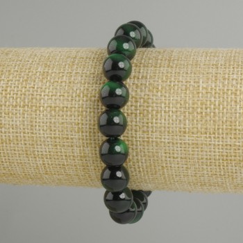 Bracelet green Tiger's Eye smooth beads, diameter 10mm±, length 18cm± stretch