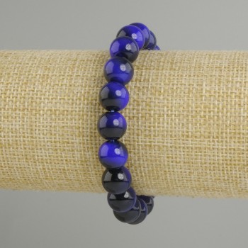 Blue Tiger's Eye Bracelet smooth round beads, diameter 10mm±, length 18cm±, stretch