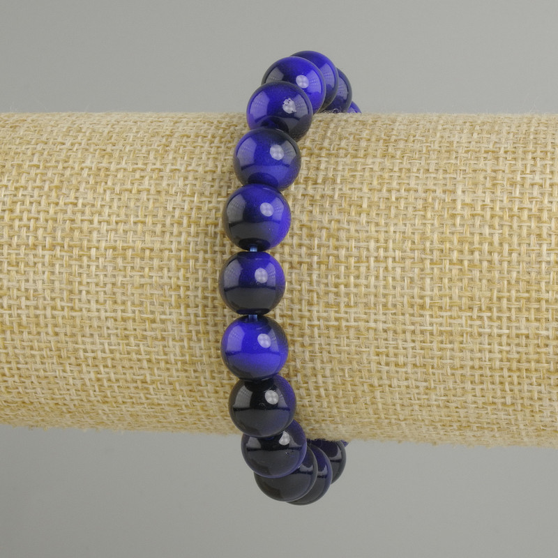 Blue Tiger's Eye Bracelet smooth round beads, diameter 10mm±, length 18cm±, stretch