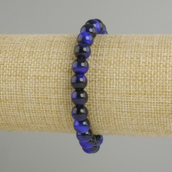 Blue Tiger’s Eye Bracelet, smooth round beads 8mm dia., stretch 18cm adjustable
