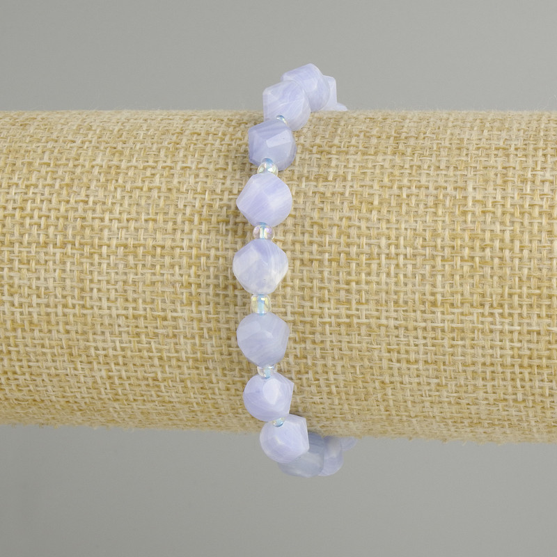 Agate Bead-Set Diamond-Shaped Bracelet, 8×7mm± Diamond, stretch bracelet, 18cm±