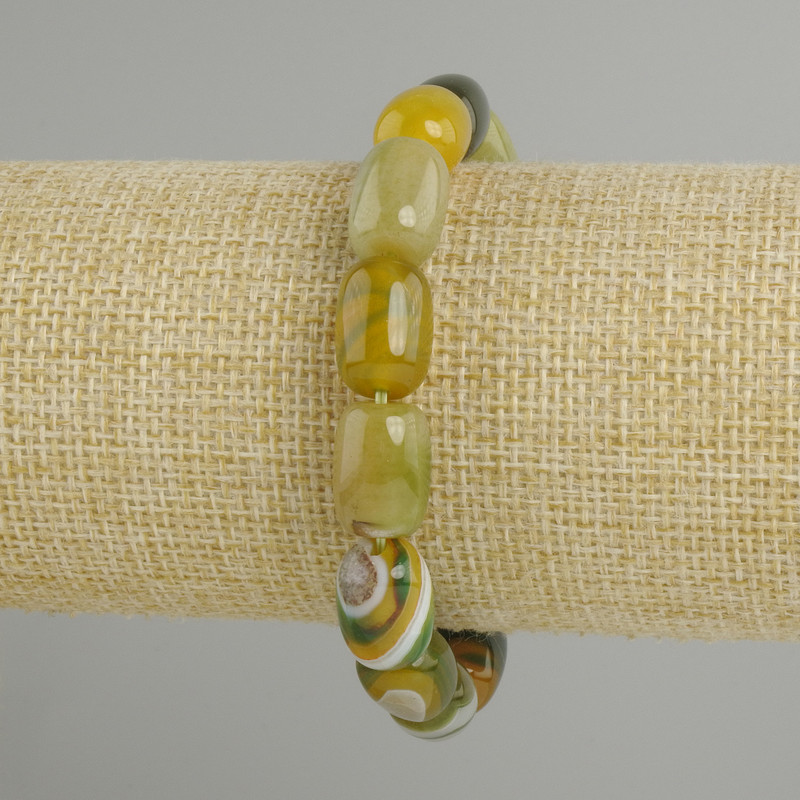 Agate Barrel Bead Bracelet, 14x10mm barrel beads, 18cm stretch length