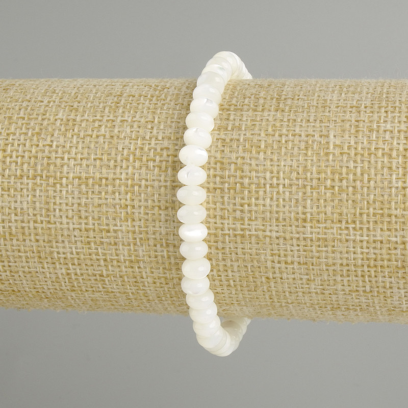 Bracelet, Mother-of-Pearl Rondelle, diameter 6×4mm ±, length 18cm ±, stretch