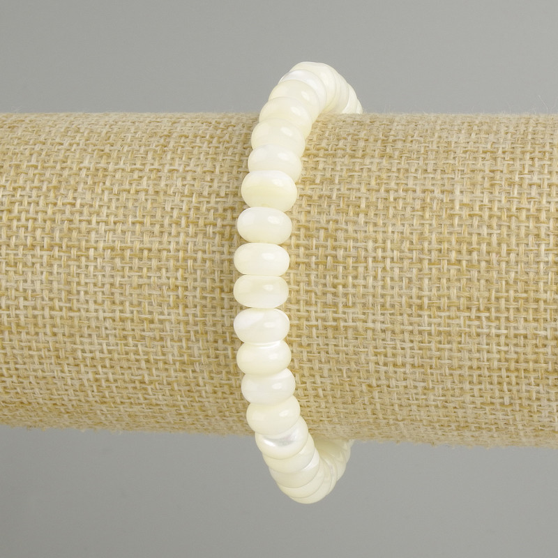Bracelet Mother-of-Pearl Rondelle, diameter 8x5mm+-, length 18cm+- stretch
