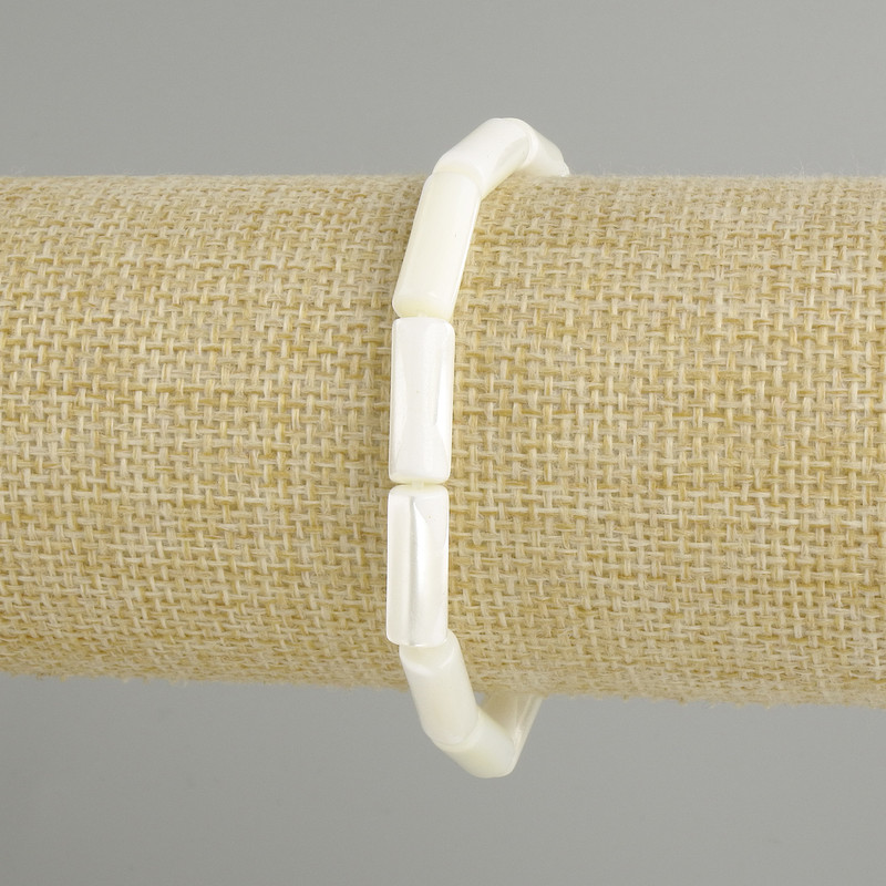 Bracelet Mother-of-Pearl Cylinder, diameter 15x6mm+-, length 18cm+/- stretch