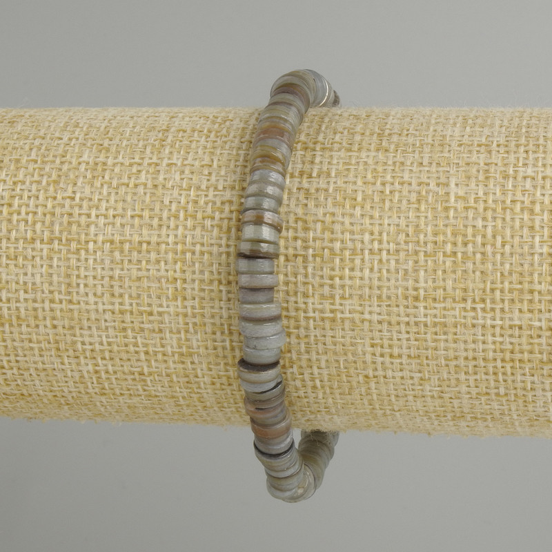 Bracelet with Shell Scarfra Rondel, diameter 6x1.5-2mm, length 18cm±, stretch