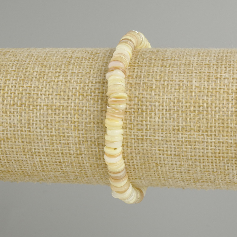 Bracelet with scallop shell Scarface rondel, diameter 6×1.5mm ±, length 18cm ± stretch