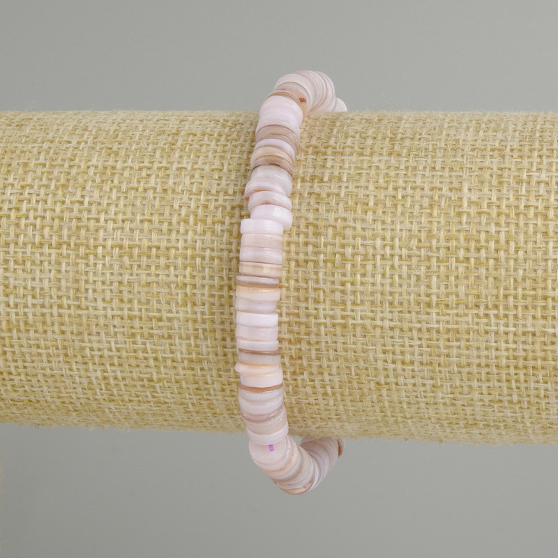 Bracelet with shell Scarphca rondel, diameter 6x2mm+-, length 18cm+- stretch