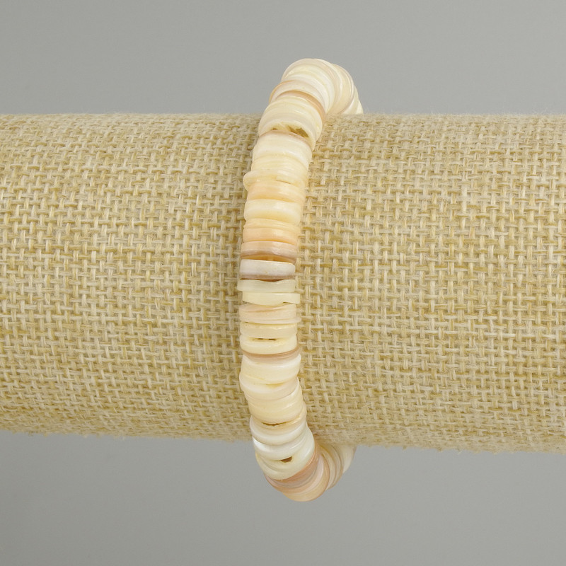 Bracelet with scallop shell Skarfarka rondel, diameter 9x2mm+-, length 18cm+-, stretch