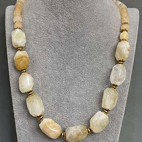 Citrine Faceted Bead Necklace 21-24×14-16 mm +- cube 8 mm +-, length 58 cm +-, with clasp