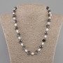 Necklace of freshwater pearls 7-8x6mm with Hematite faceted beads 10mm and cubes 8mm+, length 50cm+
