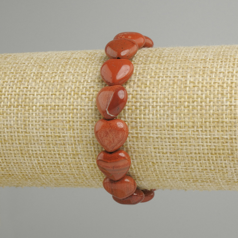 Red Jasper Heart Bracelet, 12mm diameter beads, stretchy 18cm length