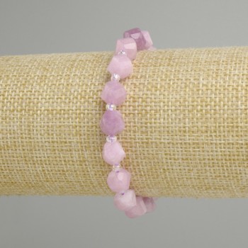Kunzite Bead Bracelet, Faceted Diamond Shapes, 8x7mm±, 3mm± Beads, 18cm± Stretch
