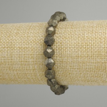 Pyrite Bracelet Faceted, 8x7mm diameter ±, length 18cm ± stretch